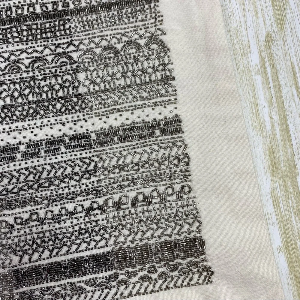 West Elm White Silver Beaded Cotton Linen Accent Pillow Cover